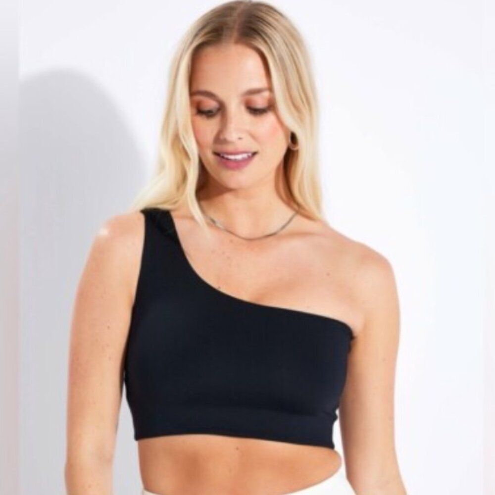 Girlfriend Collective Black One Shoulder Bianca Sports Bra